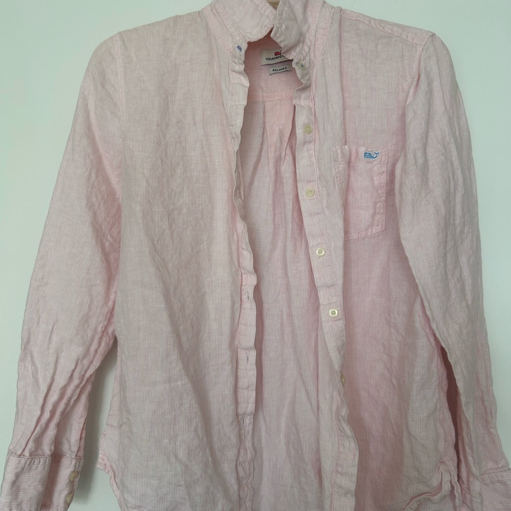 Vineyard Vines Light Pink Striped Relaxed Linen Shirt
